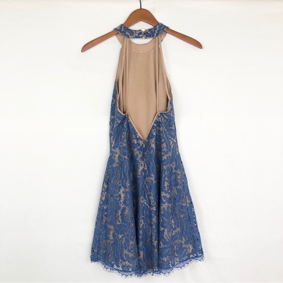 Dress the Population‎ Abbie Lace Halter Swing Dress Blue Tan Size S Mini USA - Picture 3 of 7